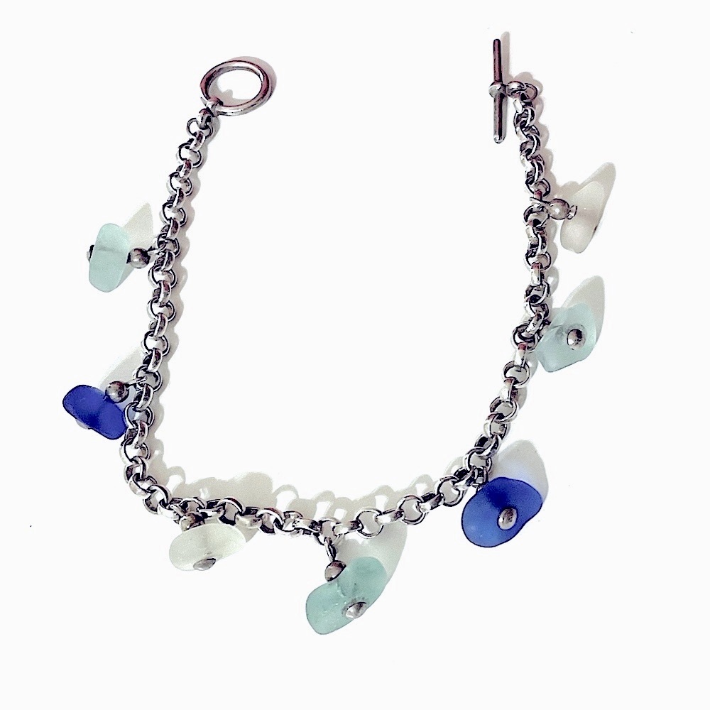 Beach Glass Charm Sterling Bracelet